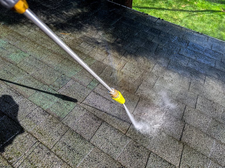 After: Clean roof after pressure washing